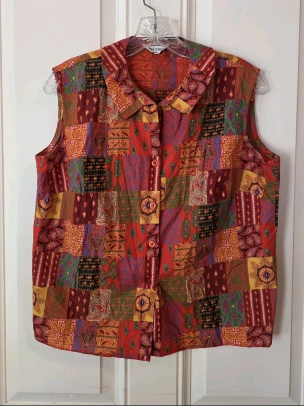 Patchwork Print Sleeveless Button-Front Top - Multicolor